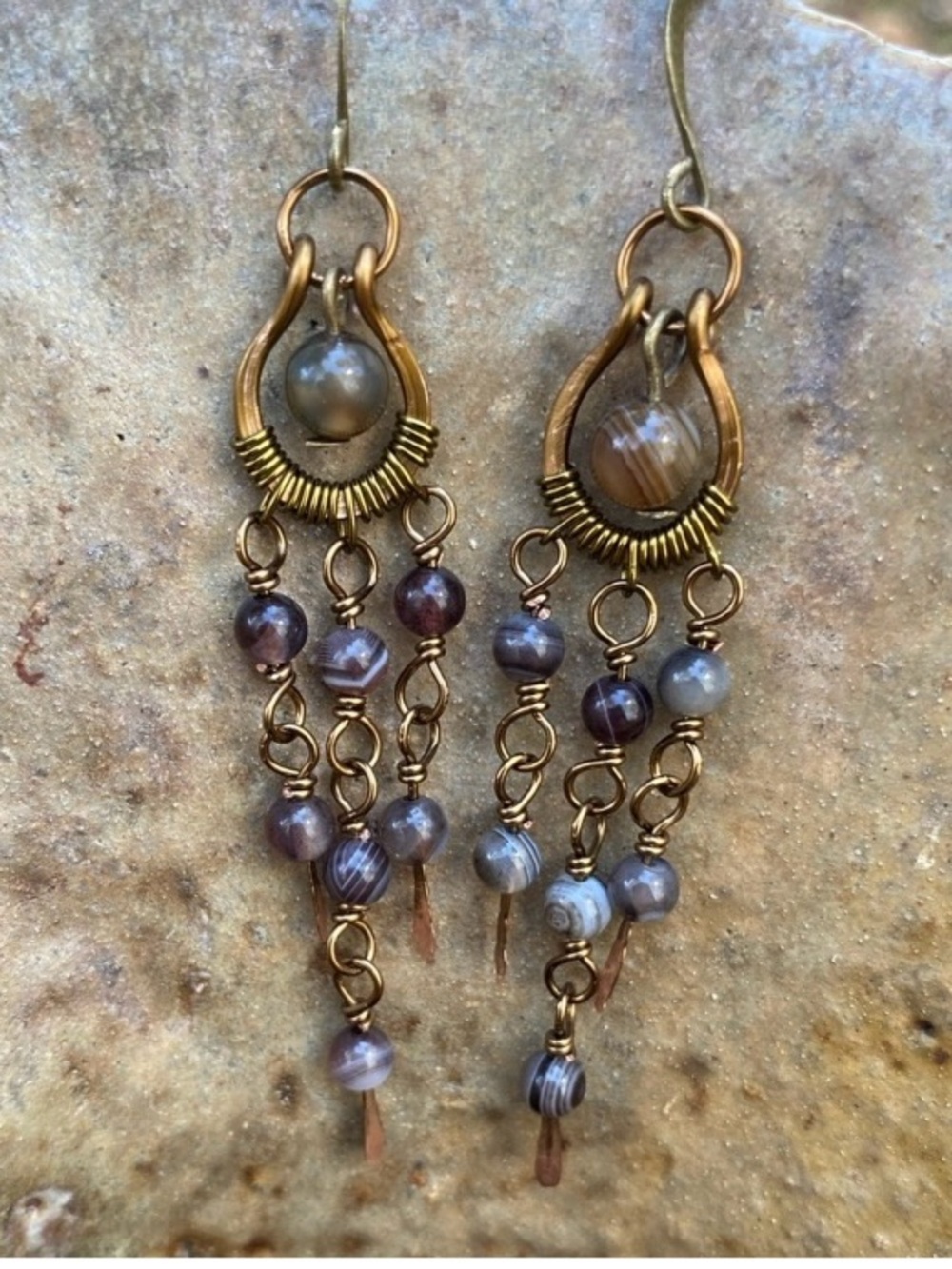 Handmade Botswana Agate Chandelier Earrings